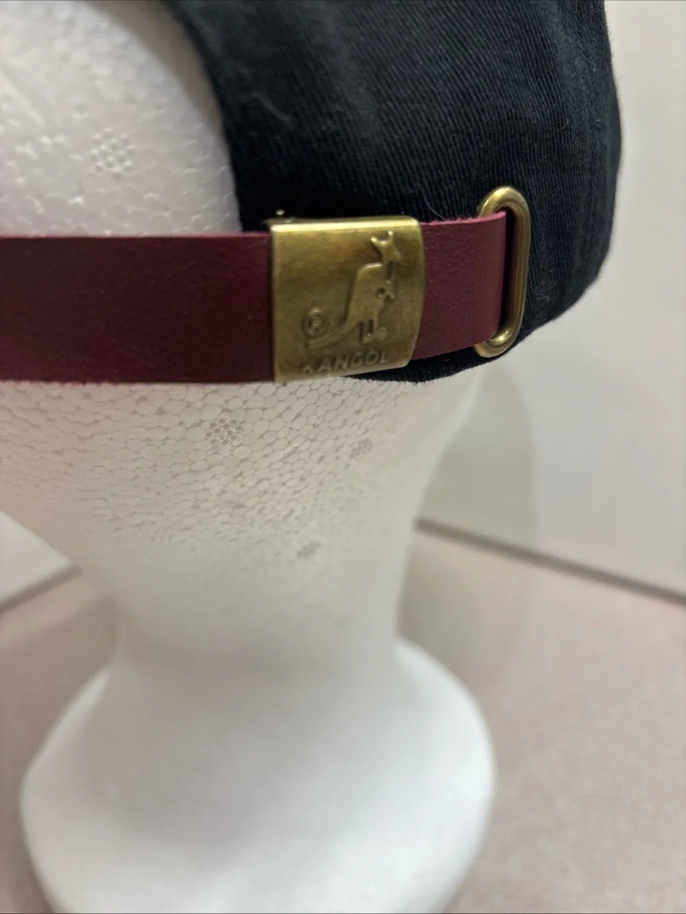 KANGOL Dad Hat Baseball Cap Unisex Black Logo Leather Strapback Adjustable OSFM